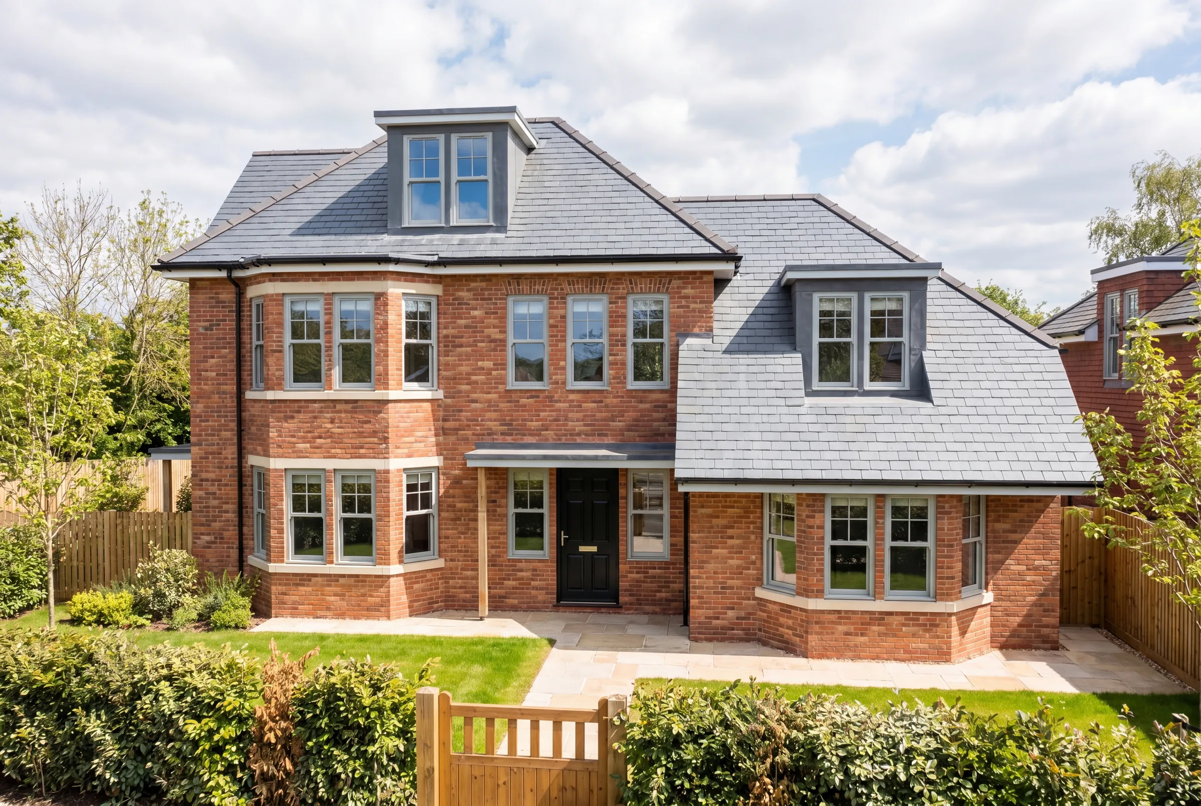Exterior render of a red brick new-build show home by NextEdge.