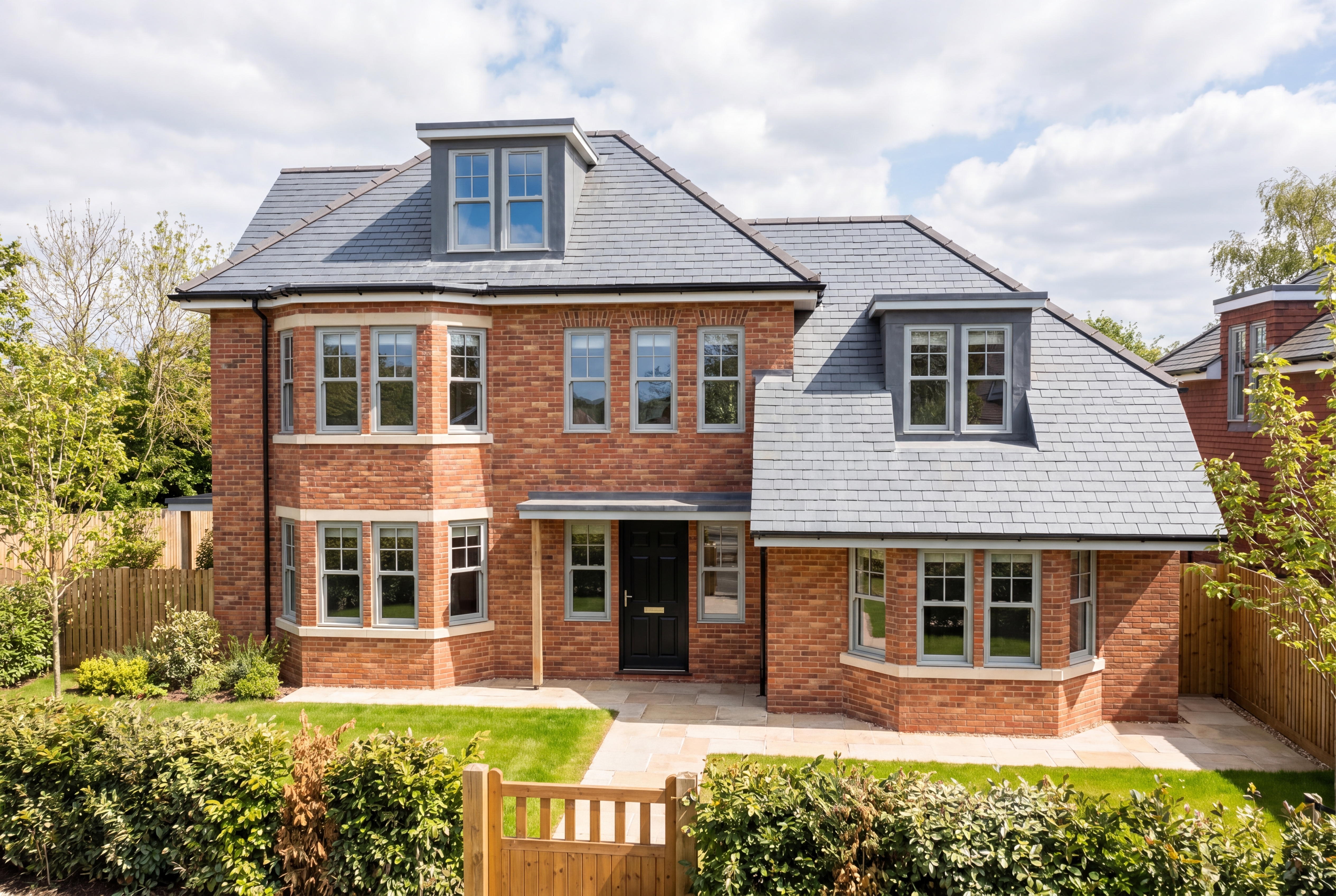 Exterior render of a red brick new-build show home by NextEdge.