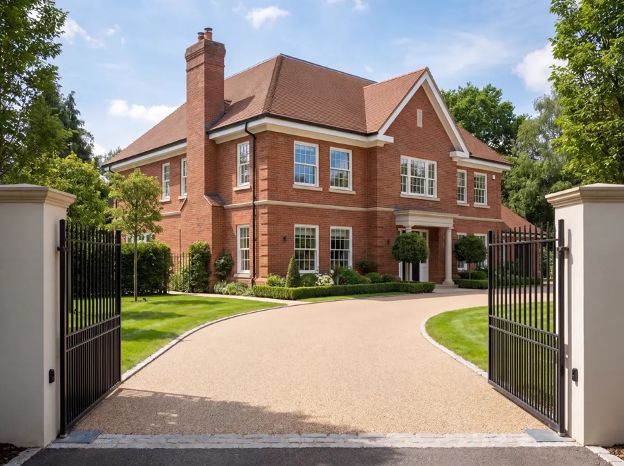 Exterior CGI render of a classic brick residence by NextEdge.