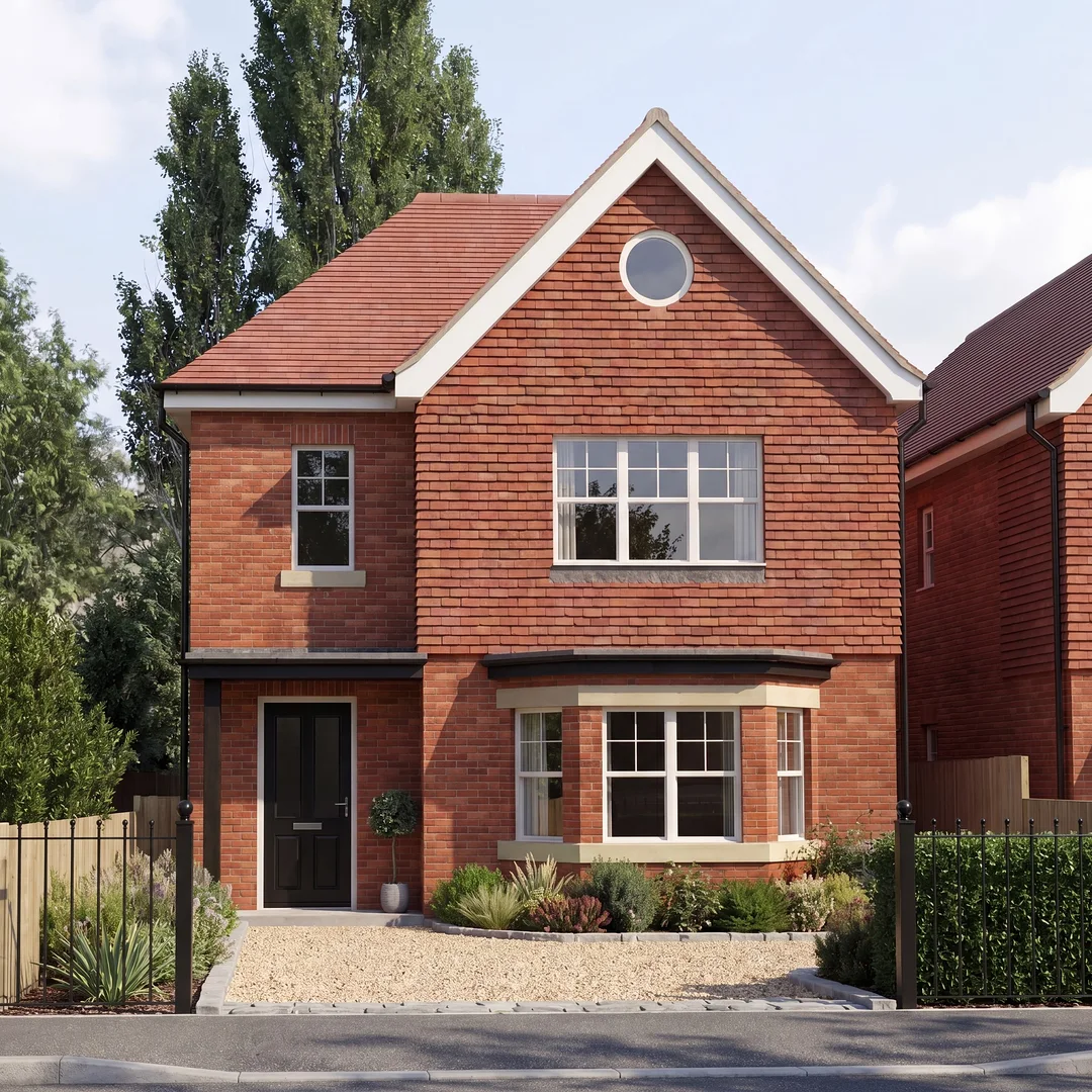 Exterior property CGI render of a red-brick residential property by NextEdge.